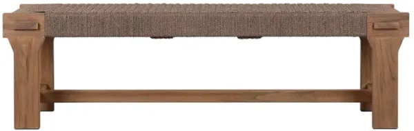 Judy Coastal Beach Brown Teak Woven Outdoor Dining Bench