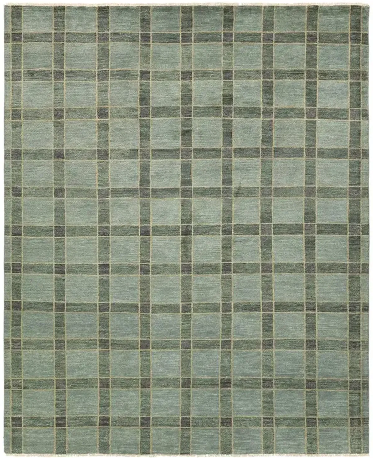 Malien Updated Traditional Green Wool Grid Patterned Hand Knotted Rug - 10'x14'