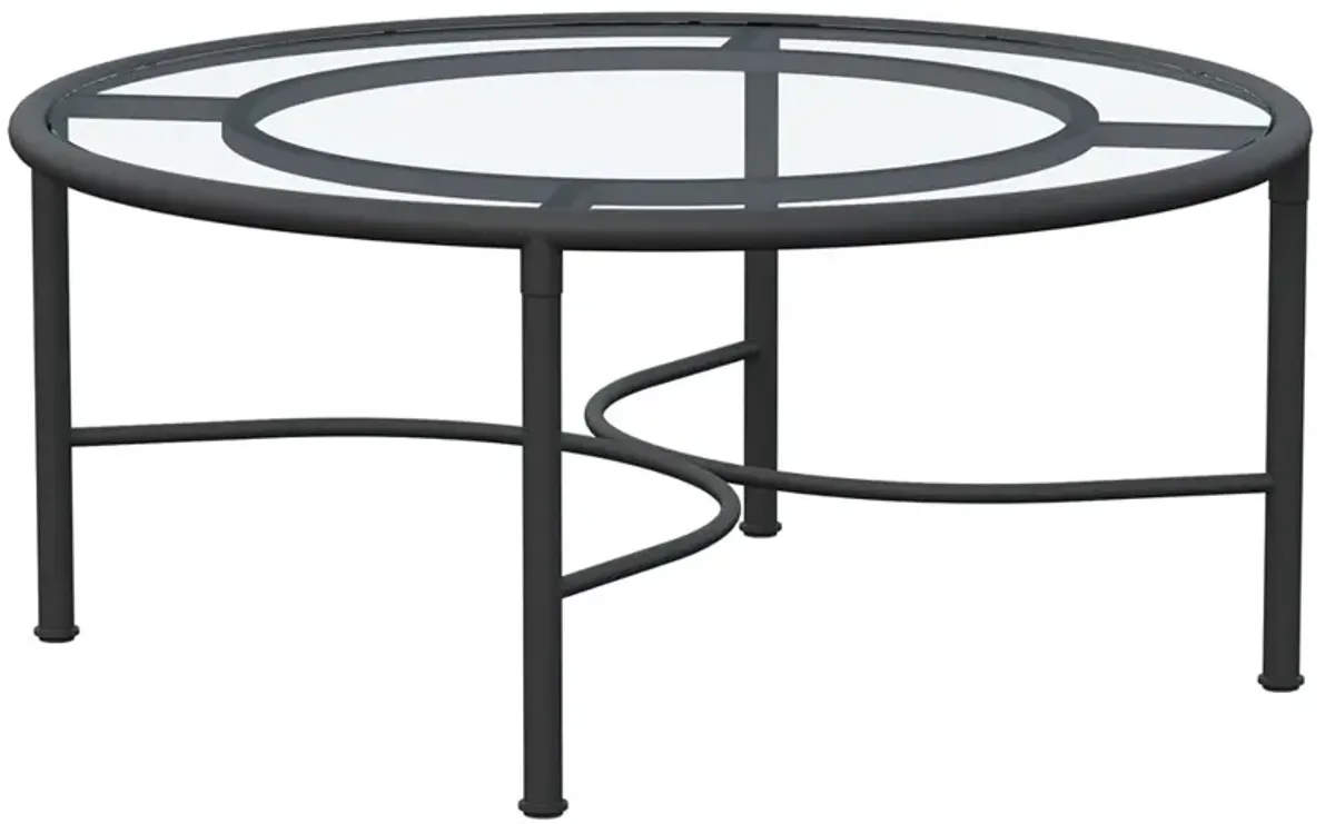 Emeline Glass Black Iron Round Outdoor Coffee Table