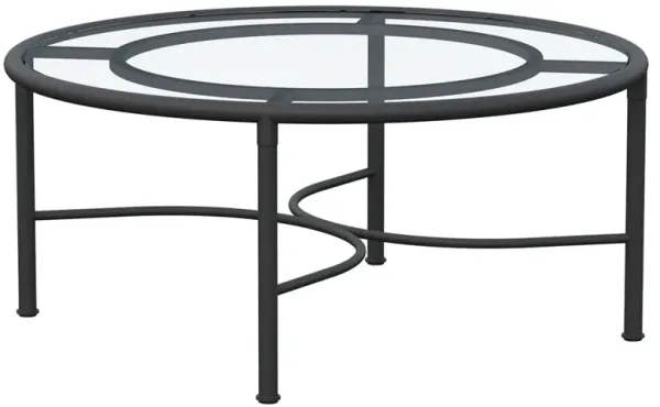 Emeline Glass Black Iron Round Outdoor Coffee Table