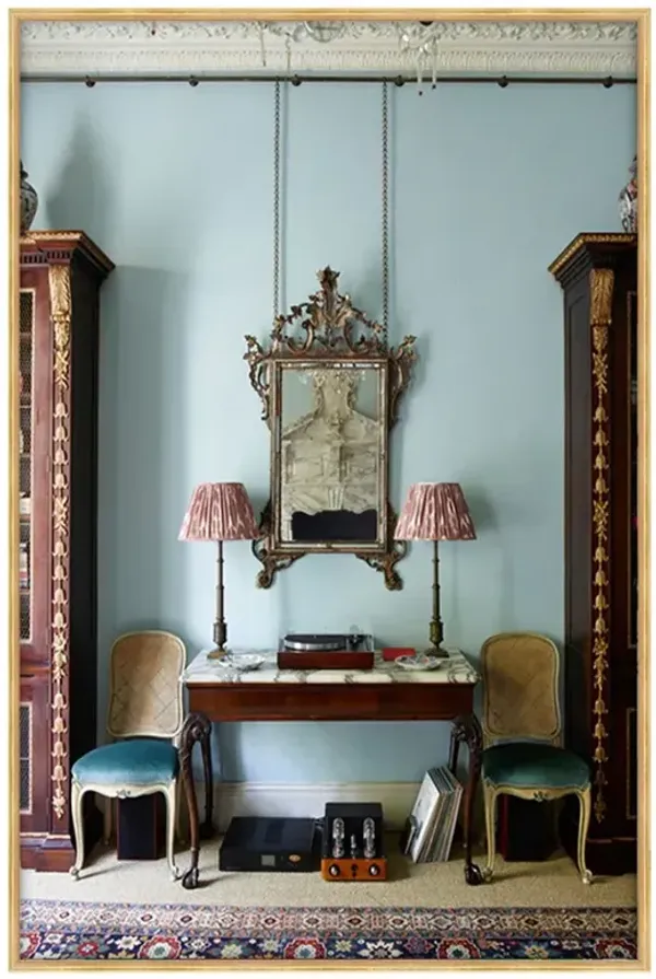 Dion Traditional Blue Interior Gold Frame Photograph - 38x26