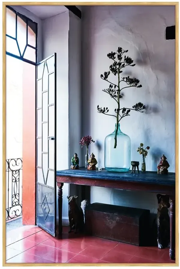 Solenne Updated Traditional Blue Bottle Gold Frame Photograph - 47x32