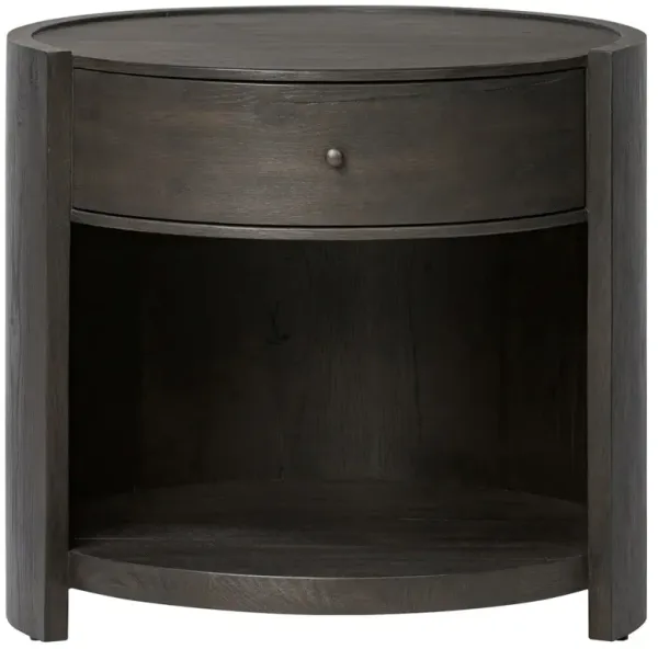 Charlotte Rustic Lodge Smoked Oak Round Nightstand