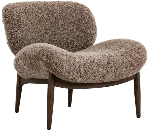 Charlie Modern Classic Taupe Shearling Brown Wood Slipper Chair