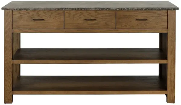 Darren Rustic Lodge Grey Marble Brown Oak Kitchen Island