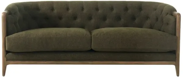 Khloe Rustic Lodge Green Performance Brown Wood Tufted Sofa - 78"
