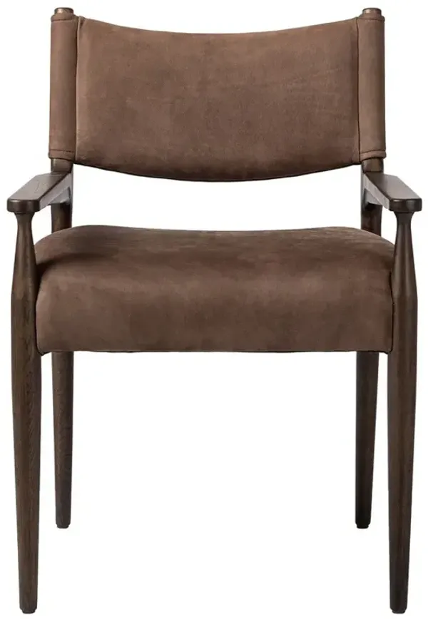 Odelia Modern Classic Brown Leather Oak Dining Arm Chair