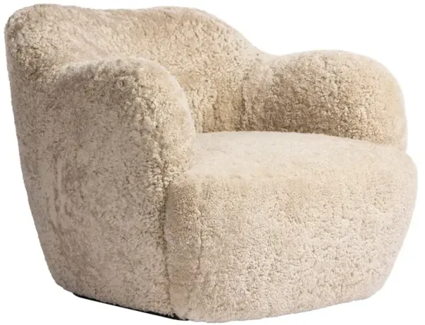 Justine Modern Classic Beige Shearling Swivel Barrel Chair