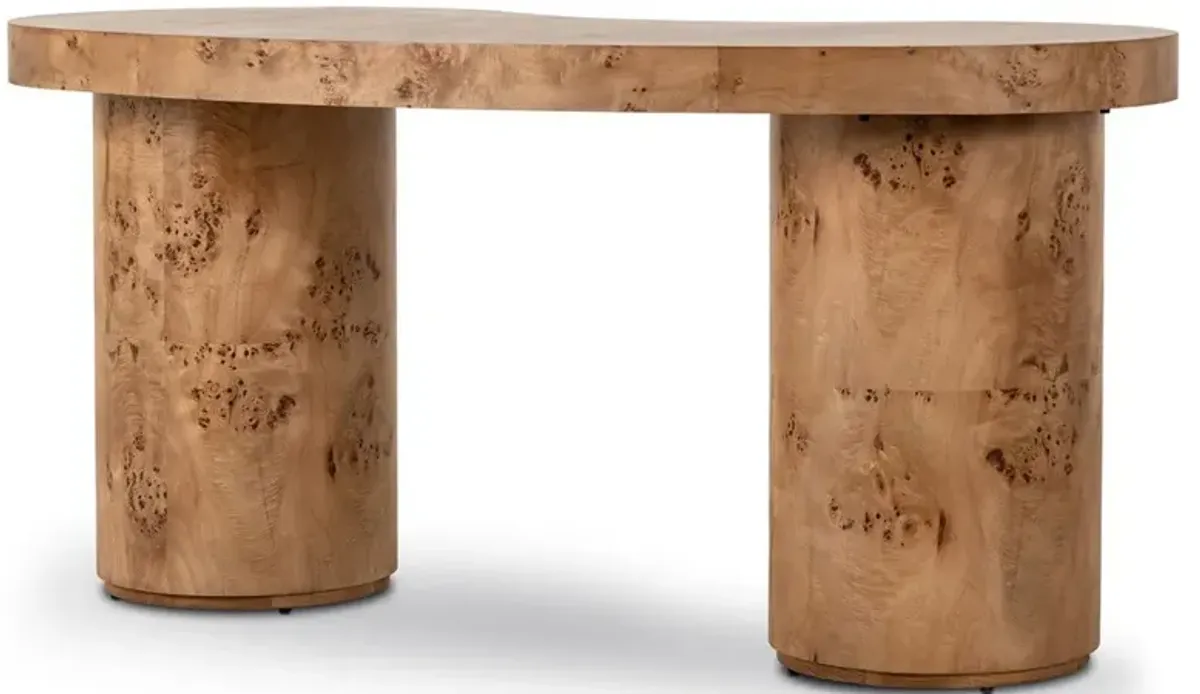 Lowen Modern Classic Brown Burl Wood Curved Desk