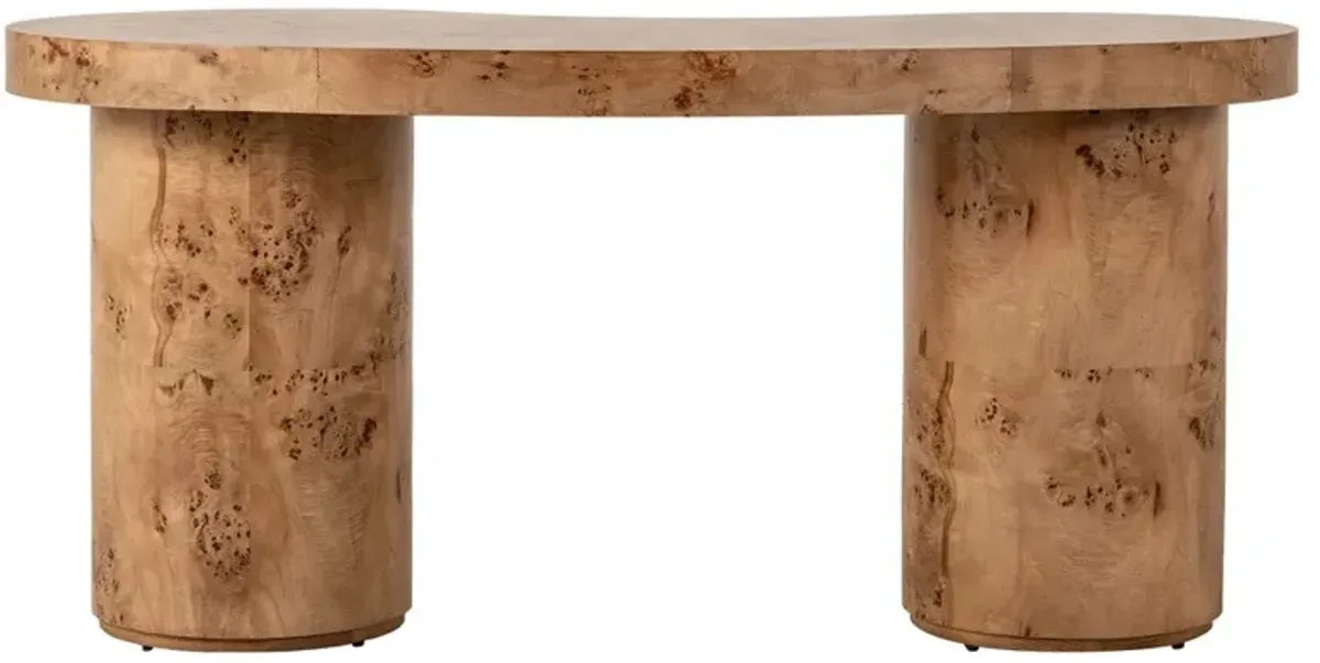 Lowen Modern Classic Brown Burl Wood Curved Desk