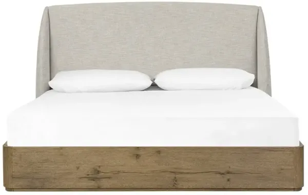 Helen Modern Classic Beige Performance Natural Oak Wingback Bed - King