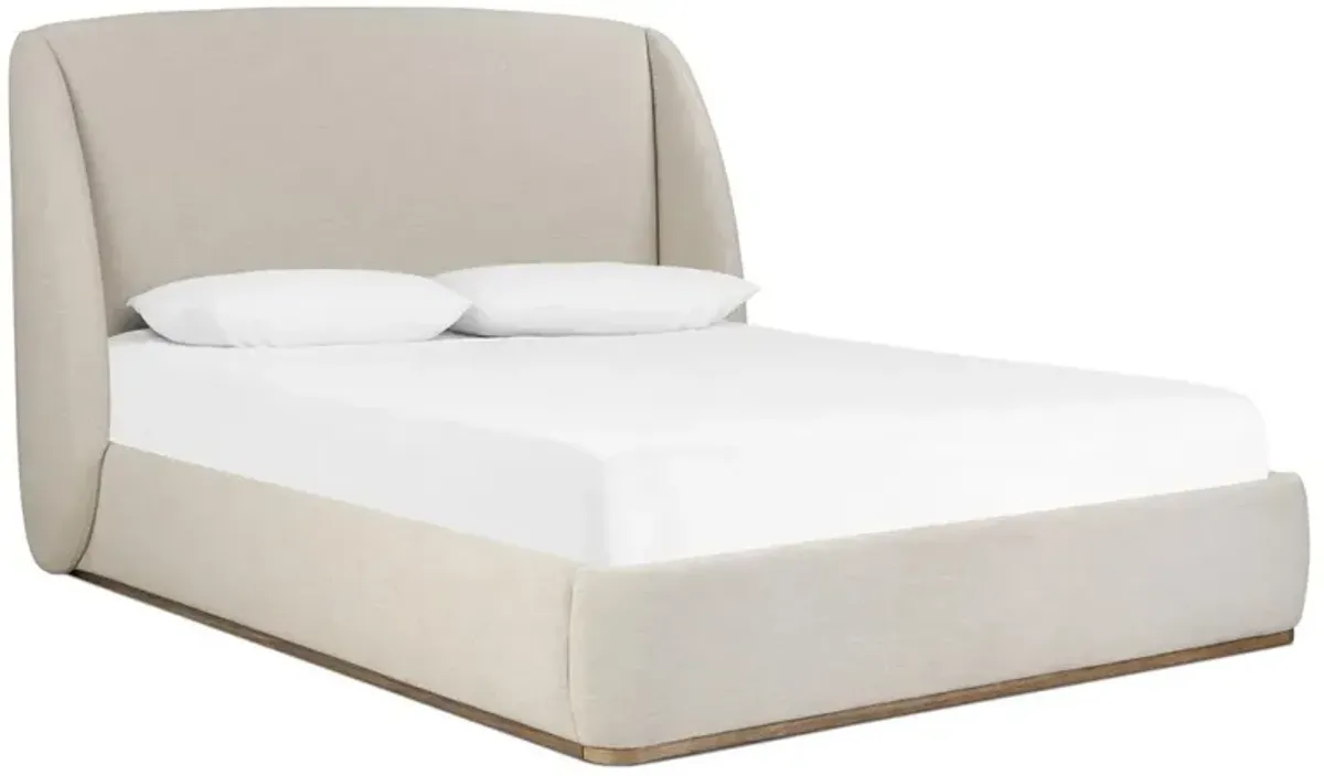 Helen Modern Classic Beige Performance Wingback Bed - Queen