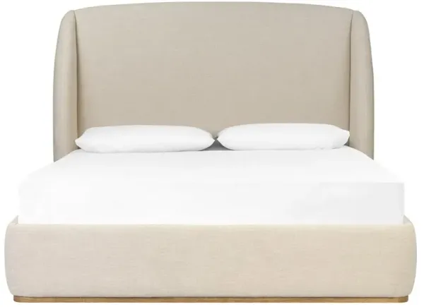 Helen Modern Classic Beige Performance Wingback Bed - Queen