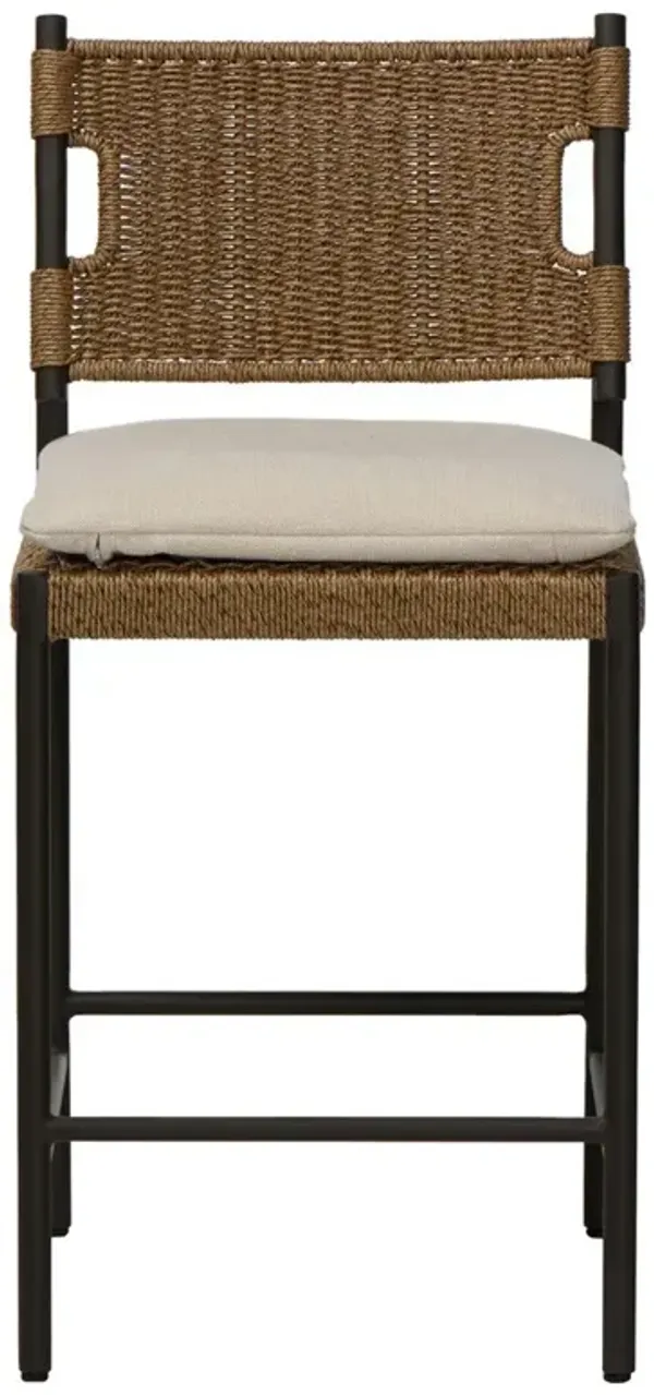 Rosalie Modern Classic Black Aluminum Woven Wicker Outdoor Counter Stool