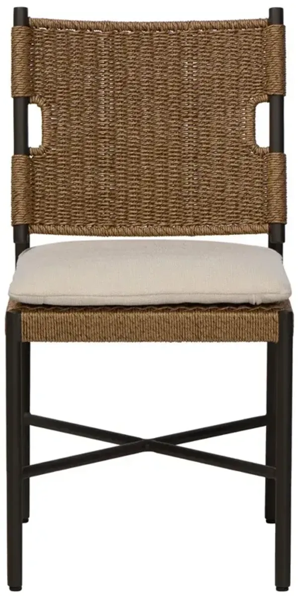 Rosalie Modern Classic Black Aluminum Woven Wicker Outdoor Dining Side Chair