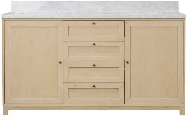 Cynthia Modern Classic Carrara Marble Bleached Oak Double Vanity Sink - 60"