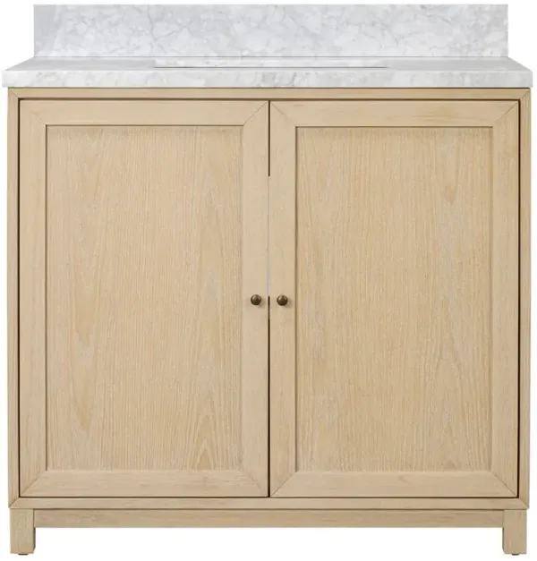 Cynthia Modern Classic Carrara Marble Bleached Oak Vanity Sink - 36"