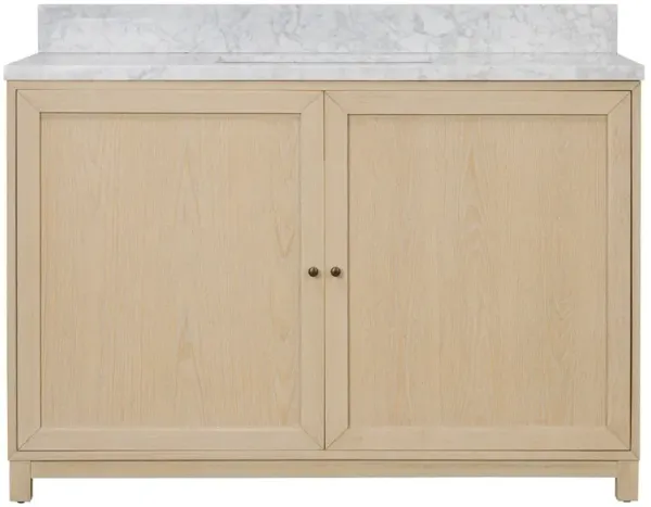 Cynthia Modern Classic Carrara Marble Bleached Oak Wide Vanity Sink - 48"