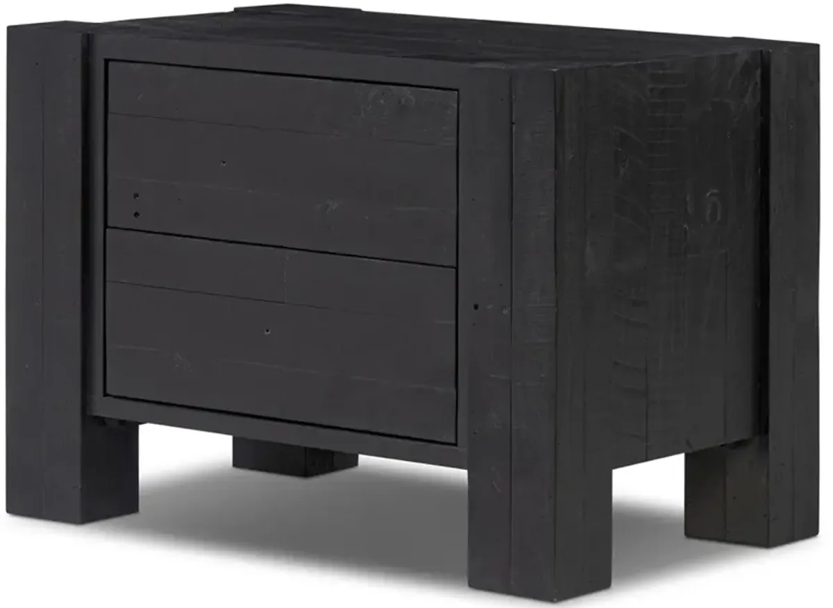 Godwin Rustic Lodge Black Reclaimed Pine Wood Wide Nightstand