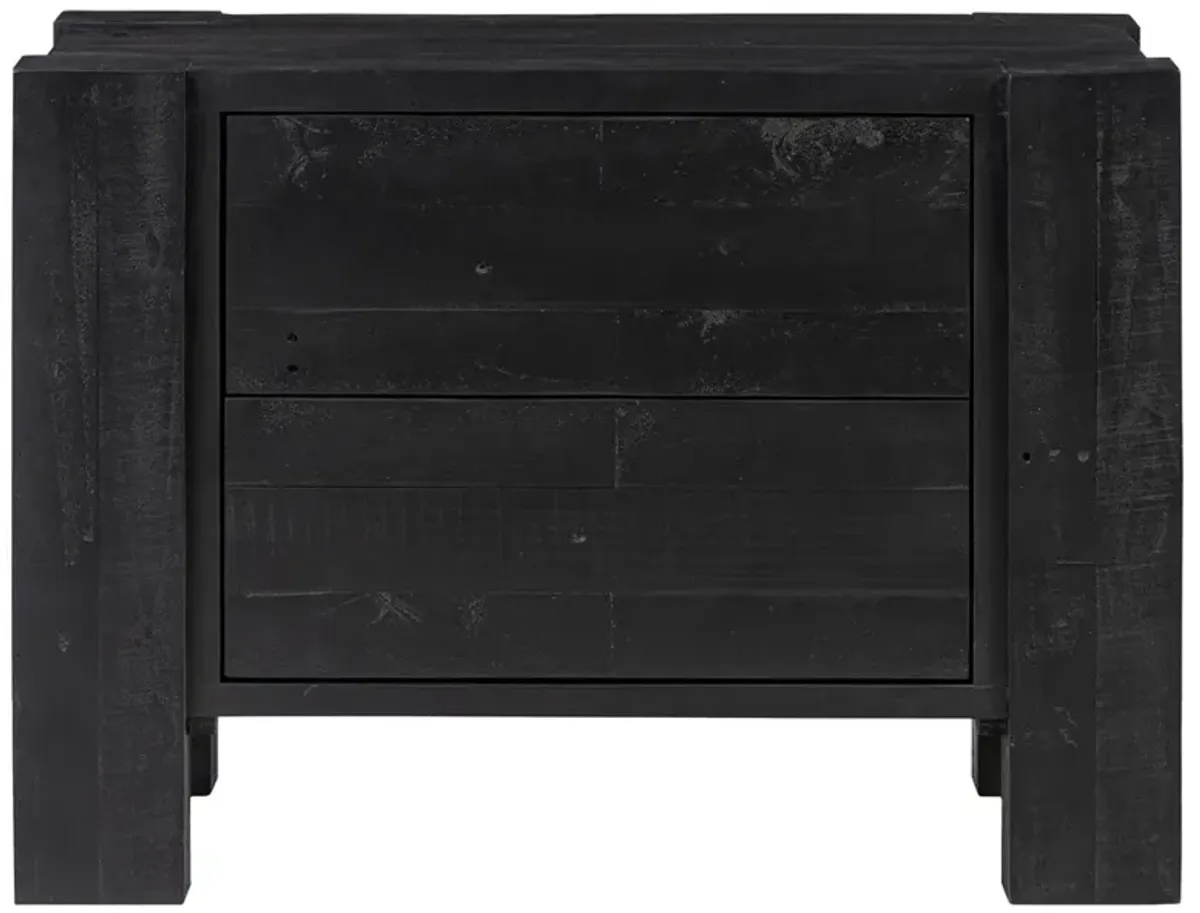Godwin Rustic Lodge Black Reclaimed Pine Wood Wide Nightstand