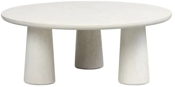 Aurore Modern Classic Aged White Concrete Round Outdoor Coffee Table