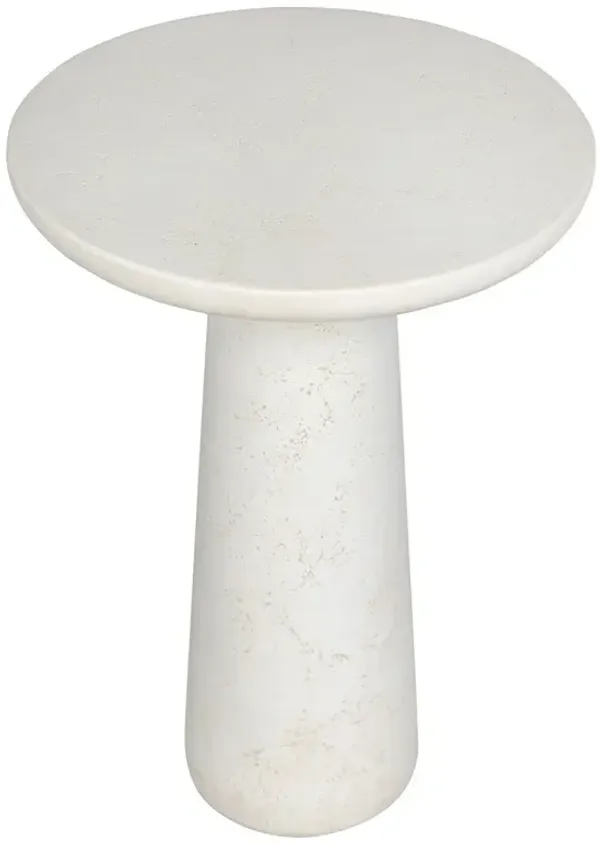 Aurore Modern Classic Aged White Concrete Round Pedestal Outdoor End Table