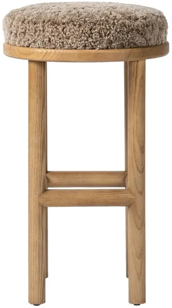 Sawyer Rustic Lodge Taupe Shearling Brown Wood Bar Stool
