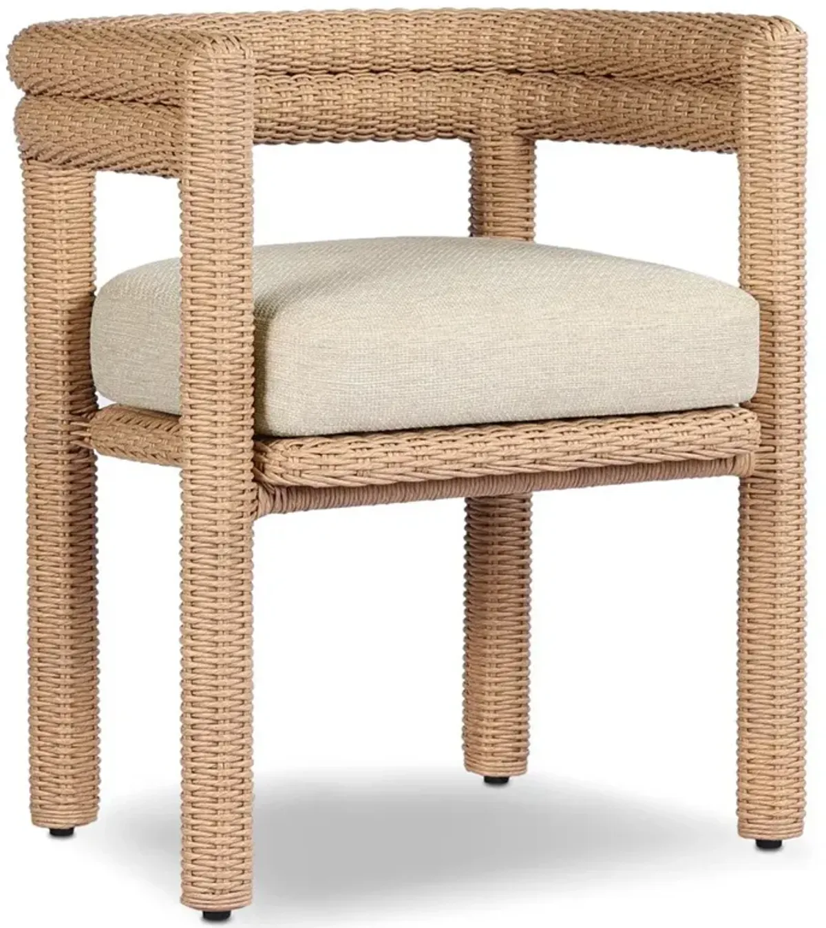 Claire Coastal Beach Cream Woven Wicker Outdoor Dining Arm Chair