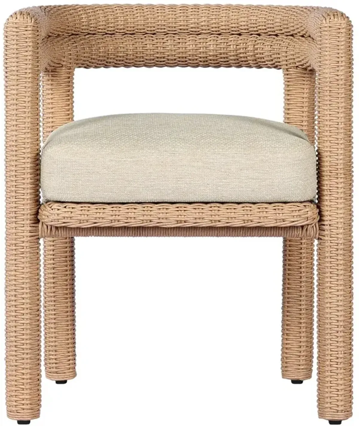 Claire Coastal Beach Cream Woven Wicker Outdoor Dining Arm Chair