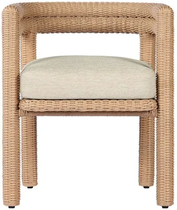 Claire Coastal Beach Cream Woven Wicker Outdoor Dining Arm Chair