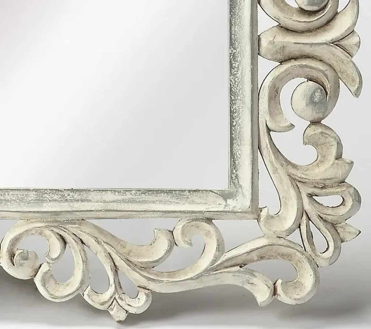 Leonor French Country Distressed White Wood Wall Mirror
