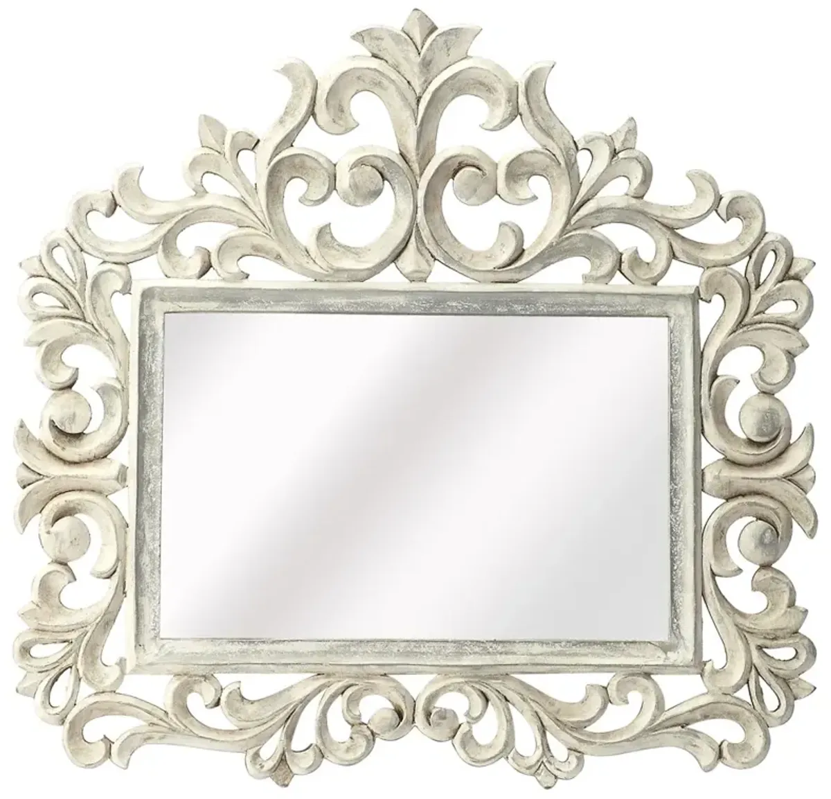 Leonor French Country Distressed White Wood Wall Mirror