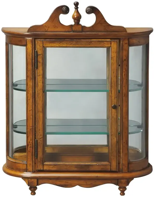 Melissa Updated Traditional Brown Wood Curved Glass Wall Cabinet