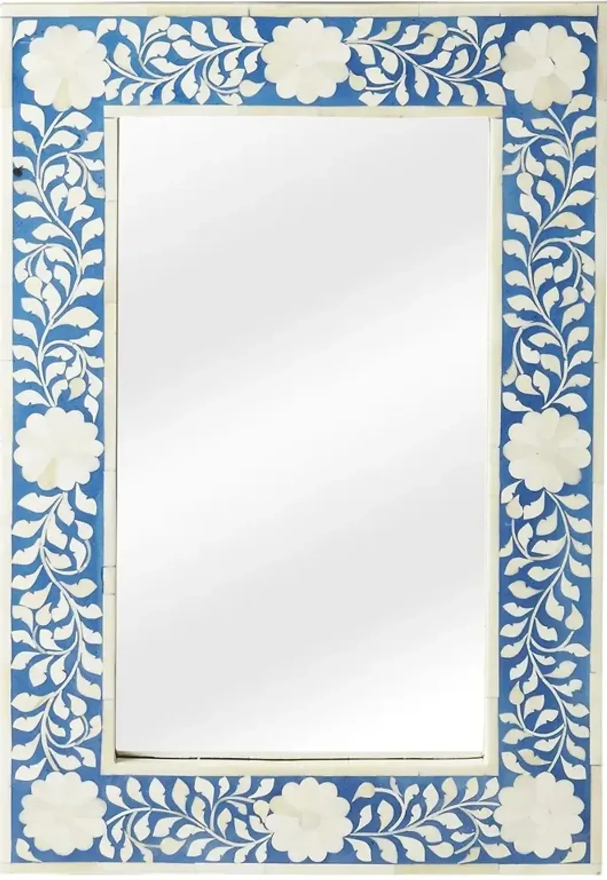 Vivianna Updated Traditional Blue Bone Inlay Floral Wall Mirror