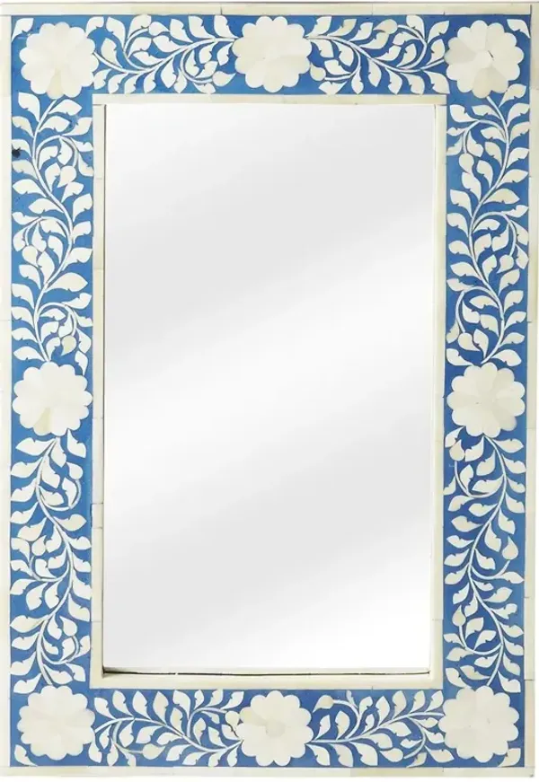 Vivianna Updated Traditional Blue Bone Inlay Floral Wall Mirror