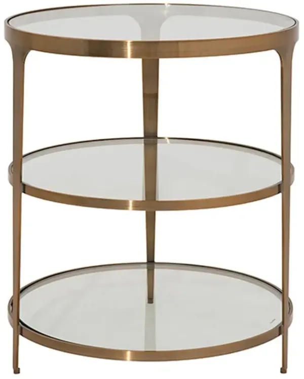 Worlds Away Vienna Modern Classic Antique Brass Metal Glass Round End Table