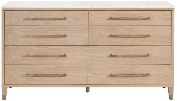 Noah Modern Classic Natural Oak Wood Cream Marble Double Dresser