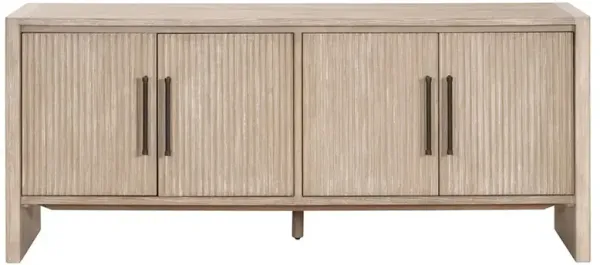 Cayson Coastal Beach Grey Acacia Wood Textured Media Cabinet - 74"