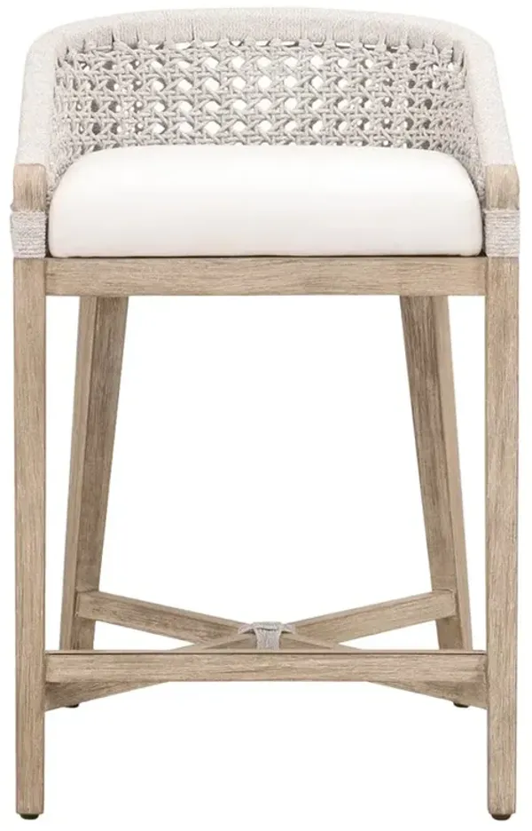 Taormina Coastal Beach Cream Performance Grey Mahogany Wood Counter Stool