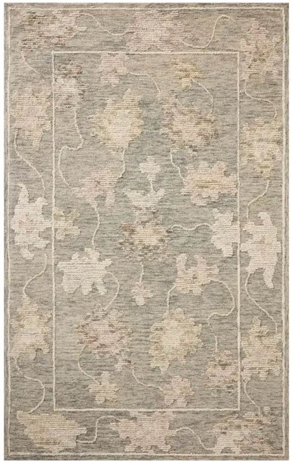 Geovana Updated Traditional Blue Wool Floral Patterned Rug - 2'3"x3'9"