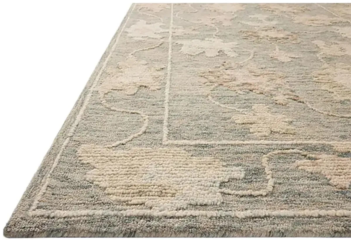 Geovana Updated Traditional Blue Wool Floral Patterned Rug - 5'x7'6"