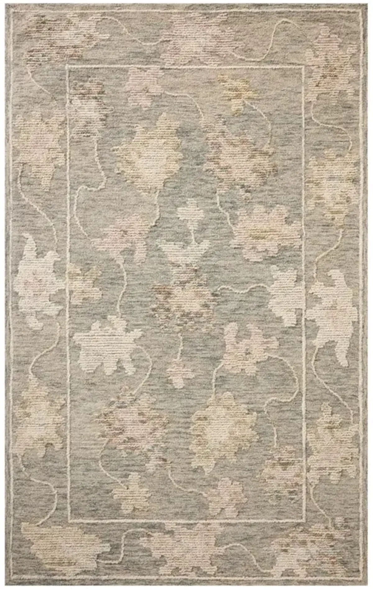Geovana Updated Traditional Blue Wool Floral Patterned Rug - 5'x7'6"