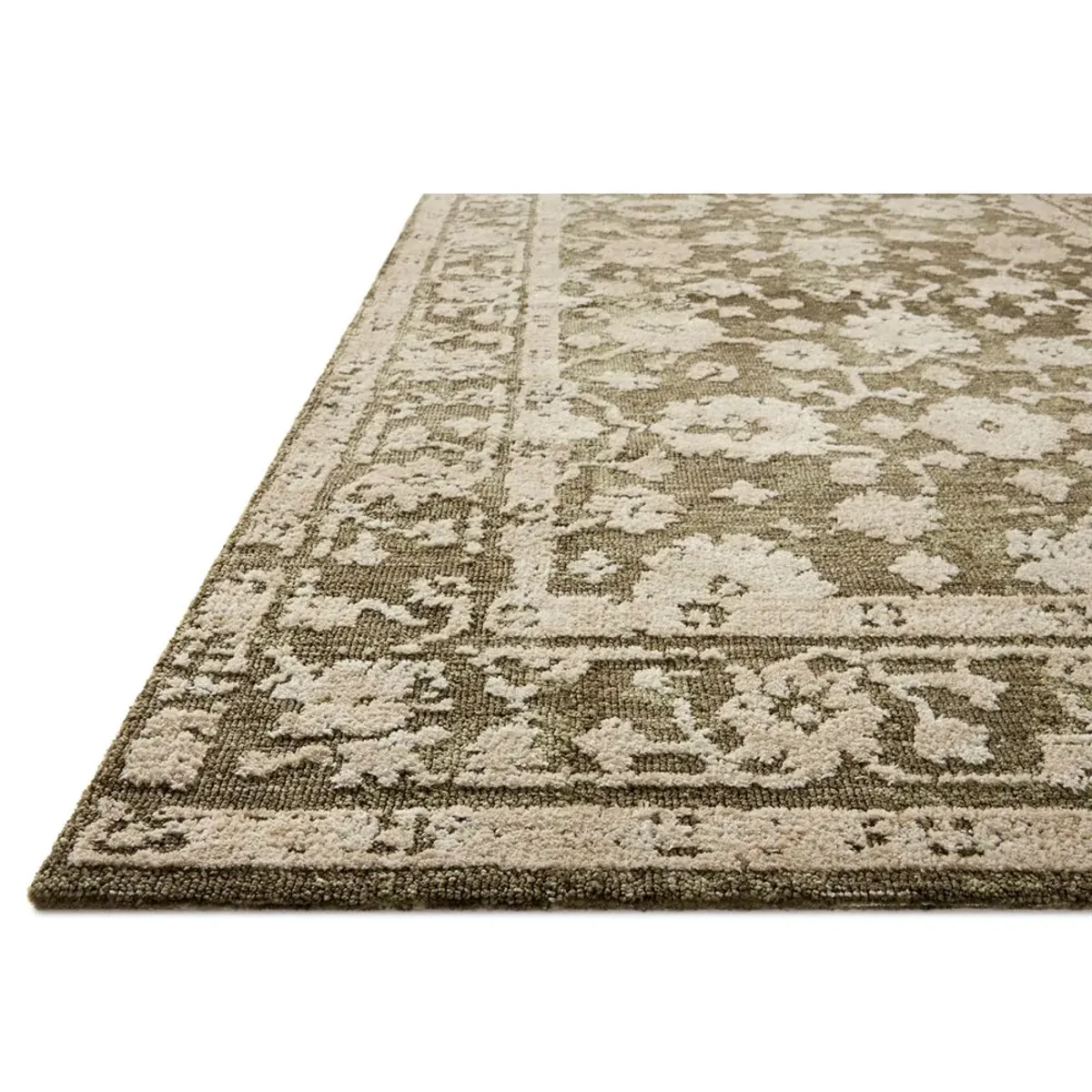 Phileas Updated Traditional Moss Green Oushak Patterned Rug - 2'3"x3'9"