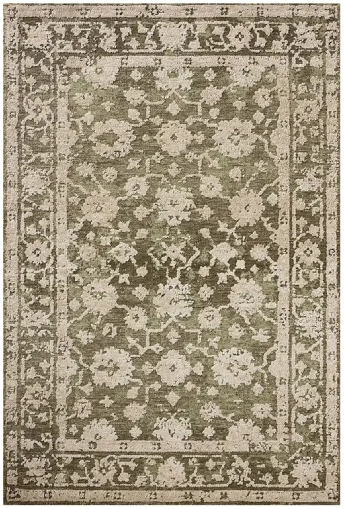 Phileas Updated Traditional Moss Green Oushak Patterned Rug - 2'3"x3'9"