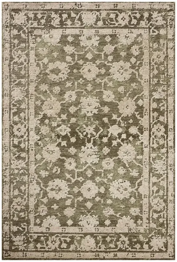 Phileas Updated Traditional Moss Green Oushak Patterned Rug - 7'9"x9'9"