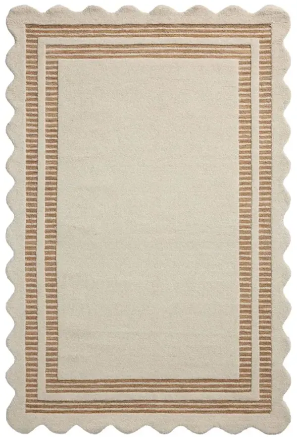 Thoren Updated Traditional Cream Wool Scalloped Patterned Rug - Sample