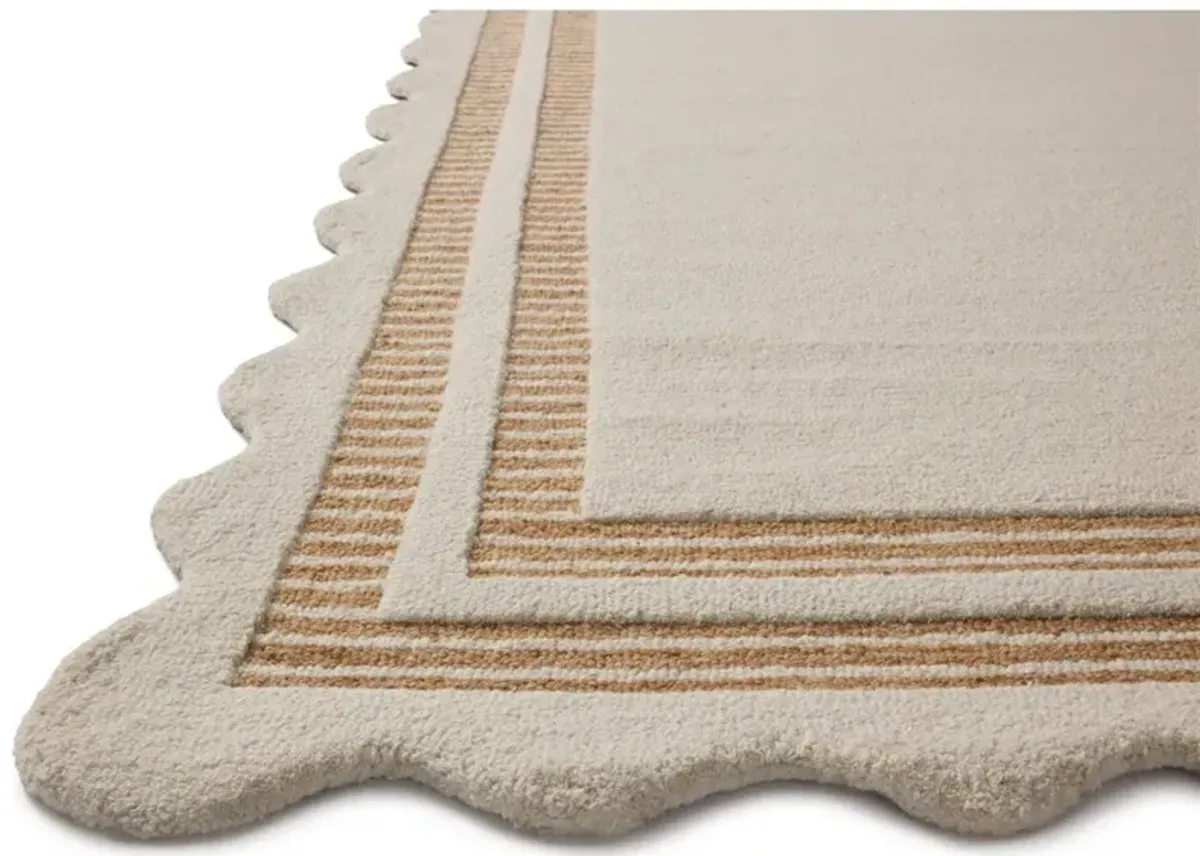 Thoren Updated Traditional Cream Wool Scalloped Patterned Rug - 5'x7'6"