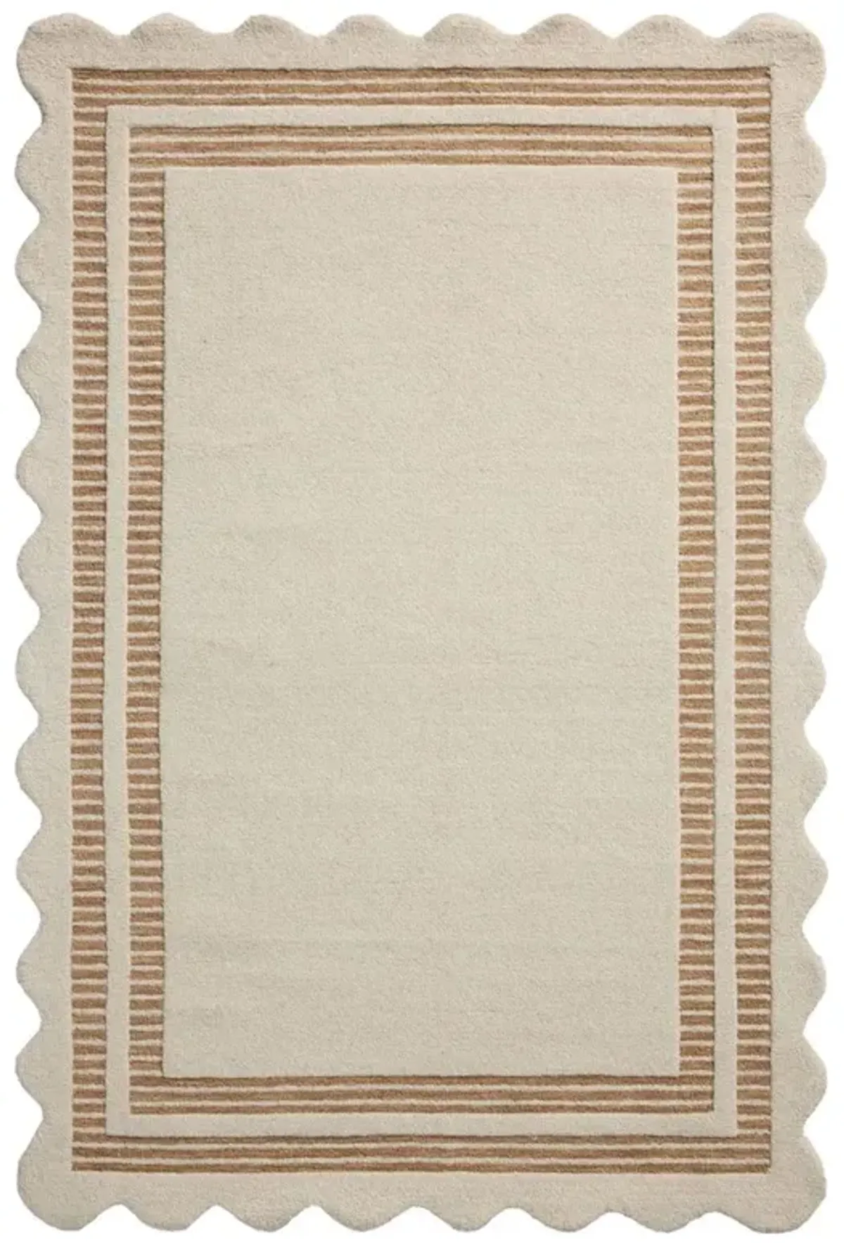 Thoren Updated Traditional Cream Wool Scalloped Patterned Rug - 5'x7'6"