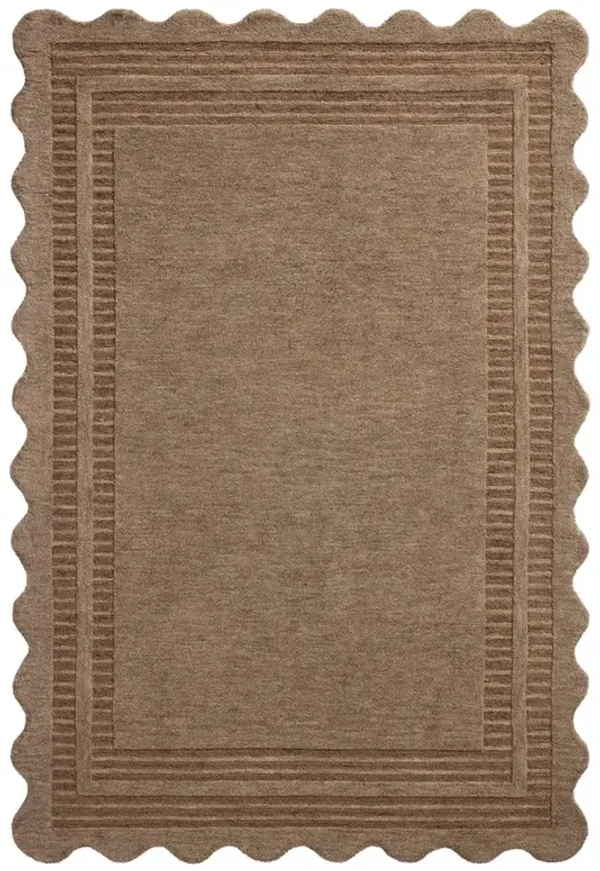 Thoren Updated Traditional Brown Wool Scalloped Patterned Rug - Sample