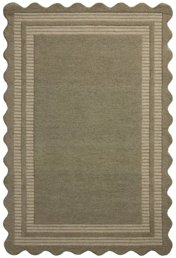 Thoren Updated Traditional Olive Wool Scalloped Patterned Rug - 2'3"x3'9"
